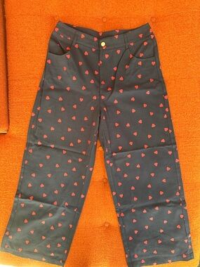 Navy Pants with Red Heart Print